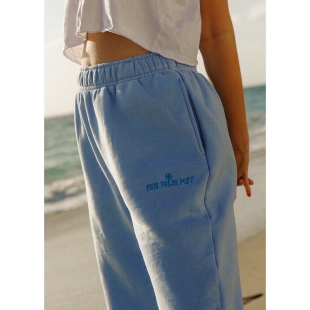 Pink Palm Puff Baby Blue Sweatpants Size TL (Tall Large) Surfer Cozy Lounge